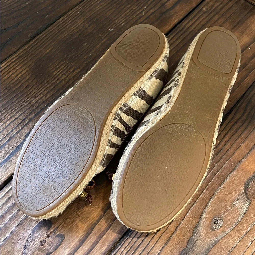 Michael Kors Brown and Tan Zebra Print Espadrille Flats with Bow